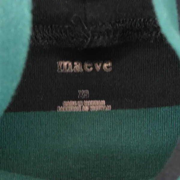 Maeve Green and Black Striped Long-Sleeved Mock Neck Shirt Women's XS