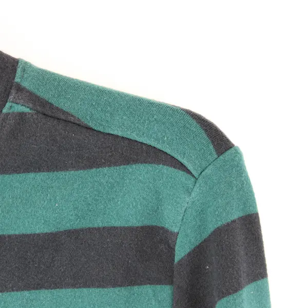 Maeve Green and Black Striped Long-Sleeved Mock Neck Shirt Women's XS