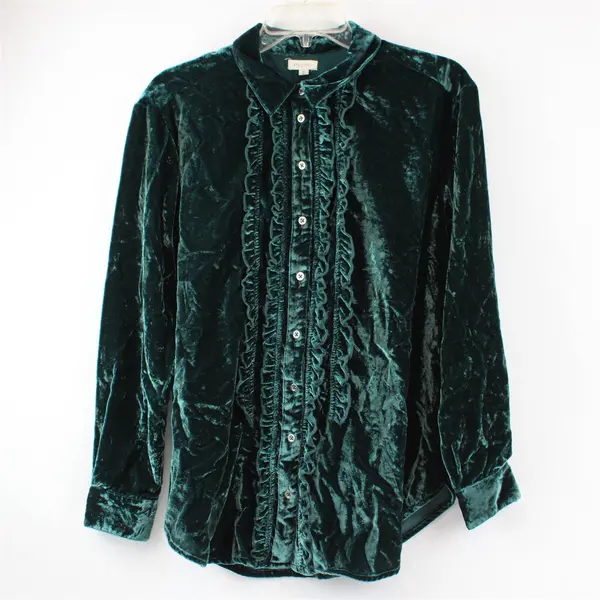 Pilcro Teal Green Long-Sleeved Velvet Button-Up Women's XS
