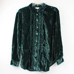 Pilcro Teal Green Long-Sleeved Velvet Button-Up Women's XS