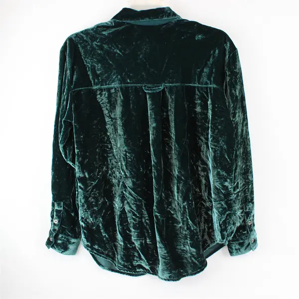 Pilcro Teal Green Long-Sleeved Velvet Button-Up Women's XS