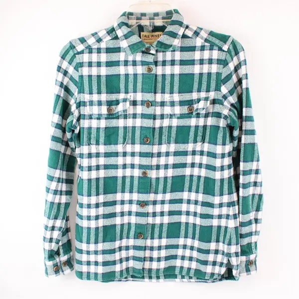 Tall Pines by Woolrich Green Blue & White Plaid Flannel Women's Small