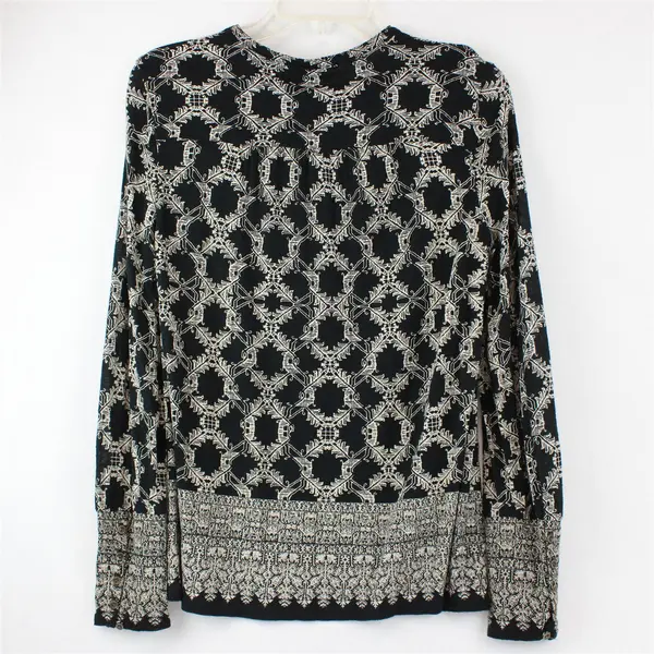Lucky Brand Black and Beige Patterned Sheer Long-Sleeved Top Women's Small