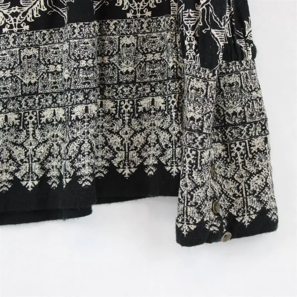 Lucky Brand Black and Beige Patterned Sheer Long-Sleeved Top Women's Small