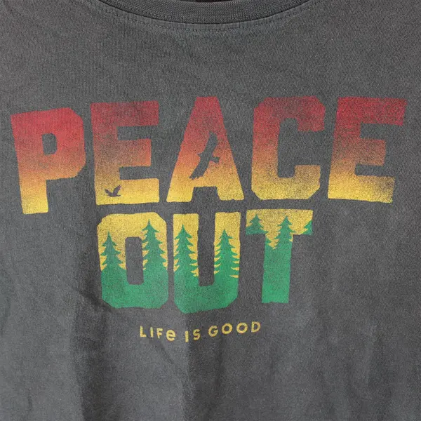 Life Is Good Peace Out Gray Long-Sleeved Classic Fit T-Shirt Women's XS
