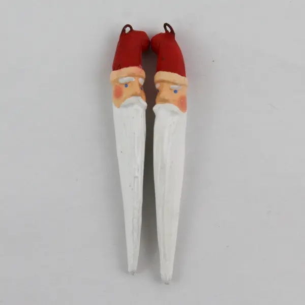 Set of 2 Wooden Santa Claus Christmas Icicle Ornaments 2-inch Hand Decorated