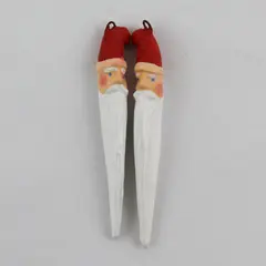 Set of 2 Wooden Santa Claus Christmas Icicle Ornaments 2-inch Hand Decorated