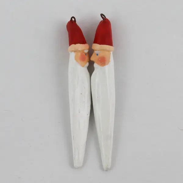 Set of 2 Wooden Santa Claus Christmas Icicle Ornaments 2-inch Hand Decorated