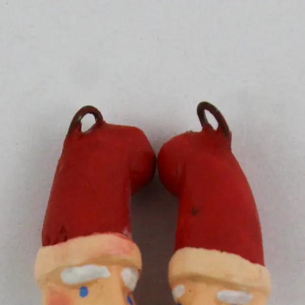 Set of 2 Wooden Santa Claus Christmas Icicle Ornaments 2-inch Hand Decorated