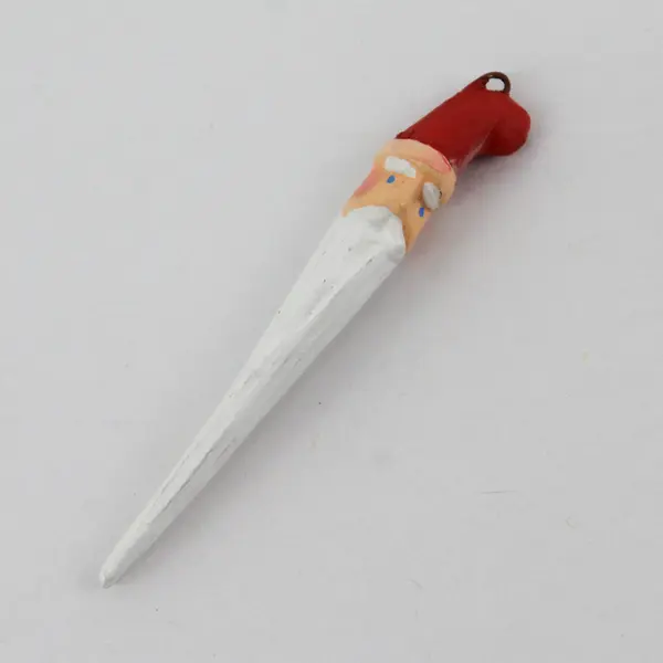 Set of 2 Wooden Santa Claus Christmas Icicle Ornaments 2-inch Hand Decorated