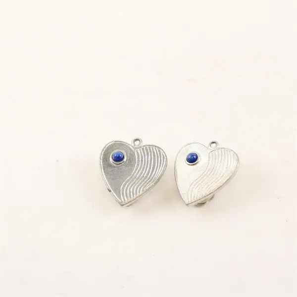 Silver-Tone Spade Upside Down Heart-Shaped Clip-On Earrings Blue Cabochon Stones