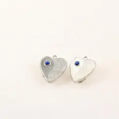 Silver-Tone Spade Upside Down Heart-Shaped Clip-On Earrings Blue Cabochon Stones