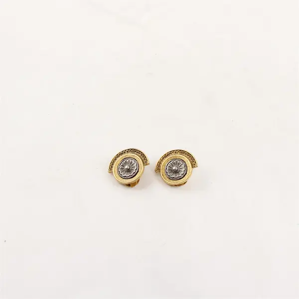 Vintage Mixed Metal Semi-Circular Clip-On Earrings