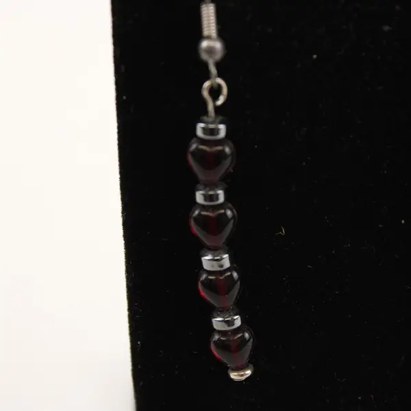 Heart-Shaped Red Garnet Beaded Silver-Tone Dangle Earrings