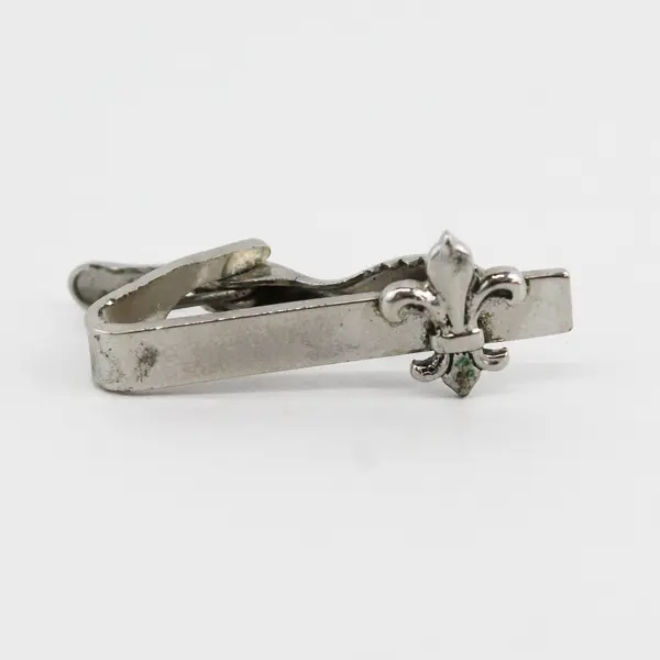 Vintage Fleur De Lis Silver Tone Tie Bar Clip