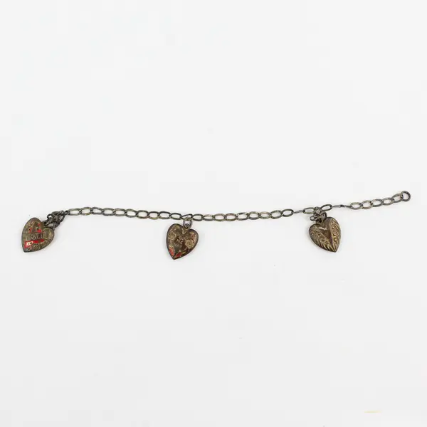 Antique Puffy Love U and Forget Me Not Hearts Enamel Charms 3 on Chain