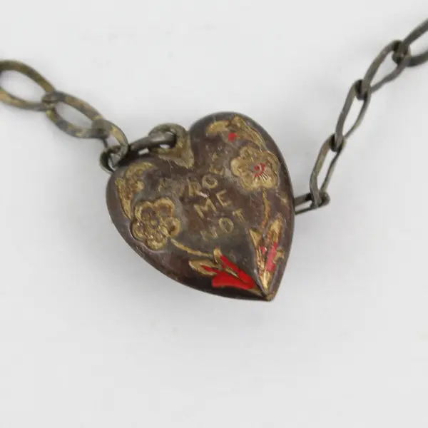 Antique Puffy Love U and Forget Me Not Hearts Enamel Charms 3 on Chain