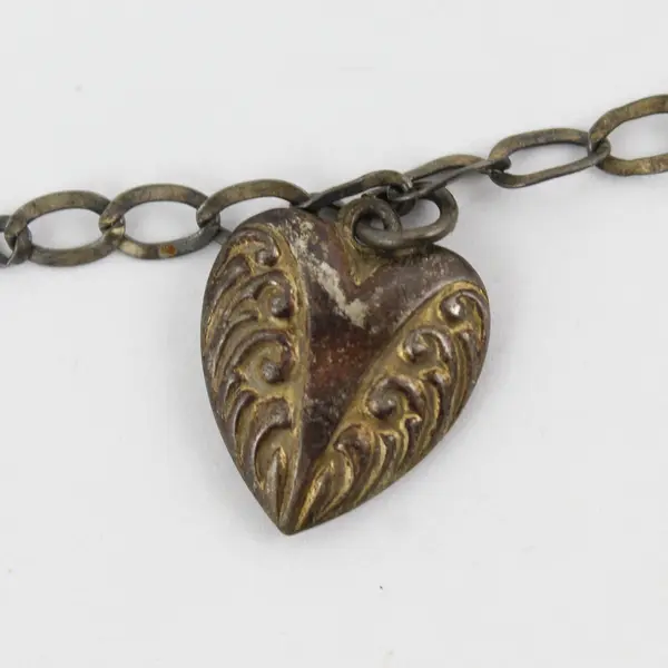 Antique Puffy Love U and Forget Me Not Hearts Enamel Charms 3 on Chain