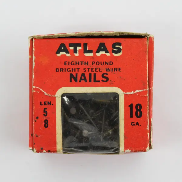 Vintage ATLAS Bright Steel Wire NAILS 18ga. 5/8” Partial Box