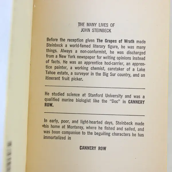 Cannery Row John Steinbeck 1985 Vintage Paperback Good Condition