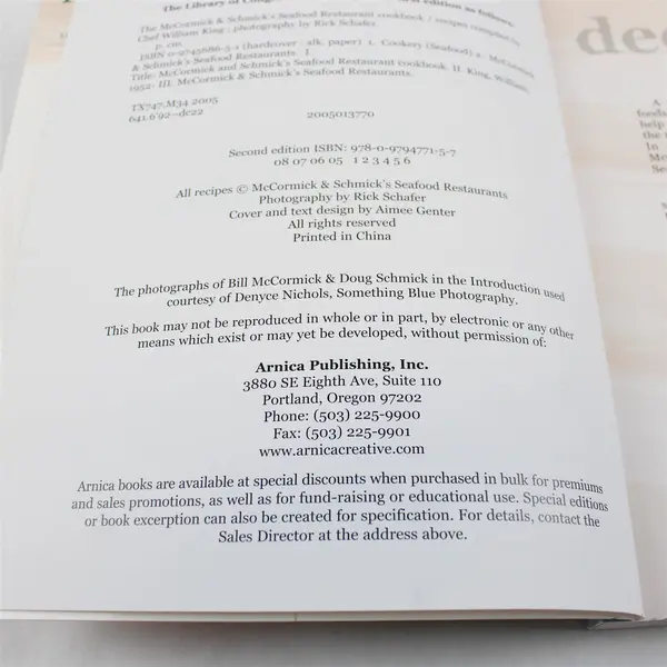 McCormick & Schmick's Seafood Restaurant Cookbook William King 2005 Special Ed 