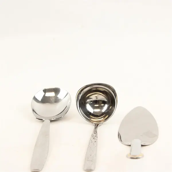 Set of 3 Stainless Steel Silverware Ladle + Serving Spoon + Pie Serving Utensils