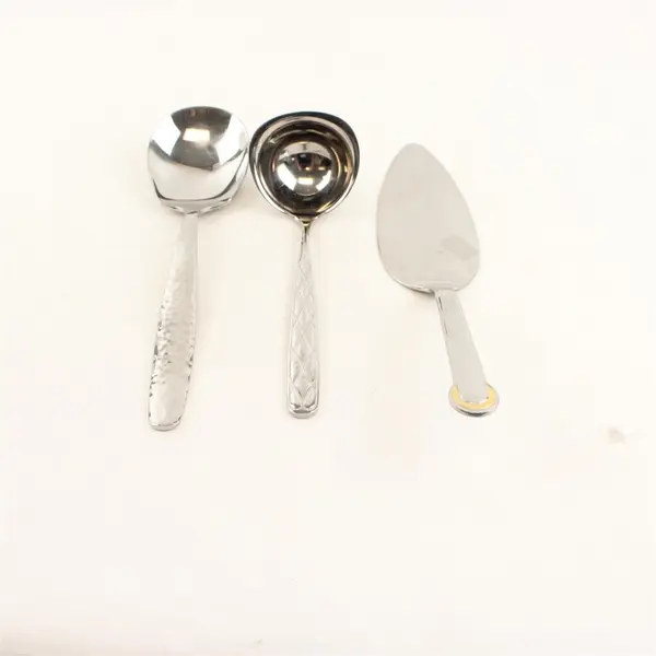 Set of 3 Stainless Steel Silverware Ladle + Serving Spoon + Pie Serving Utensils