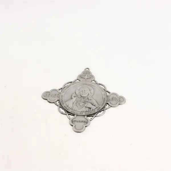 Lightweight Tin Sacred Jesus Wall Hanging w/ Inspirational Words, 4.12"x4.6" 