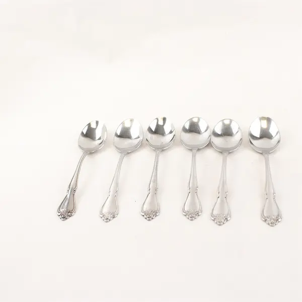 Lot Of 6 Oneida Arbor Rose-True Rose Stainless Steel Place/Oval Soup Spoons
