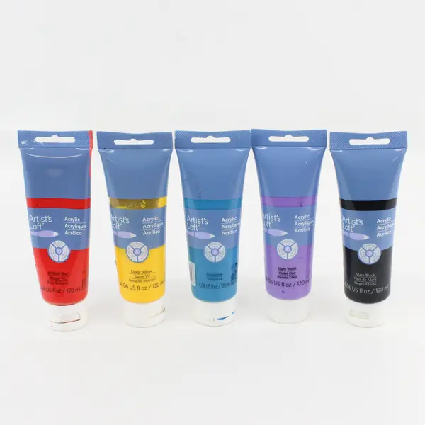 Lot of 5  Artist's Loft Acrylic Paints 4.06 Oz Black Violet Yellow Turquoise Red