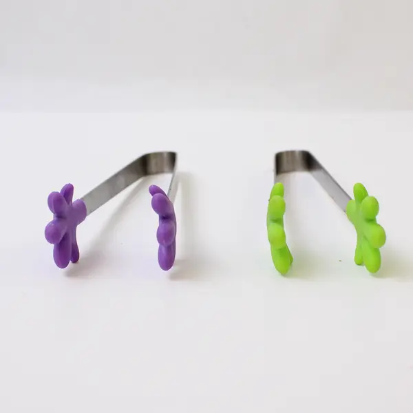 Lot of 3 Small Kitchen Tools - 2 Tongs & 1 Spatula Green/Purple