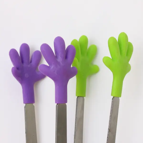 Lot of 3 Small Kitchen Tools - 2 Tongs & 1 Spatula Green/Purple