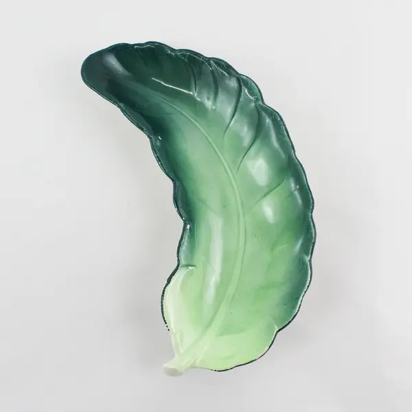 Green Good Friend Leaf Shaped Ceramic Dish 9.25" Long Spain
