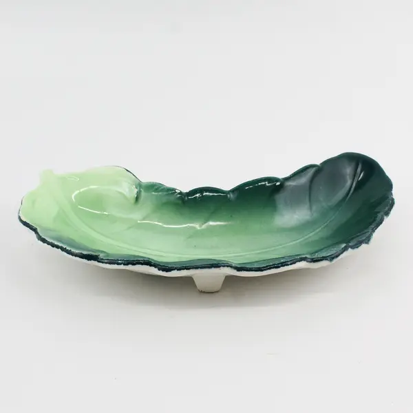 Green Good Friend Leaf Shaped Ceramic Dish 9.25" Long Spain