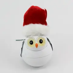  Metal White Owl Wearing a Santa Cap Christmas Bell 