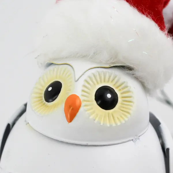  Metal White Owl Wearing a Santa Cap Christmas Bell 