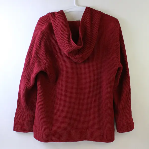 Focus Casual Life Women's L/XL Red 100% Cotton Waffle Knit Hooded Cardigan 