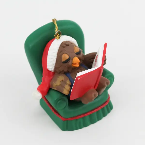 Vintage 1995 Gibson Owl Ornament Reading "Twas the Night Before Christmas"
