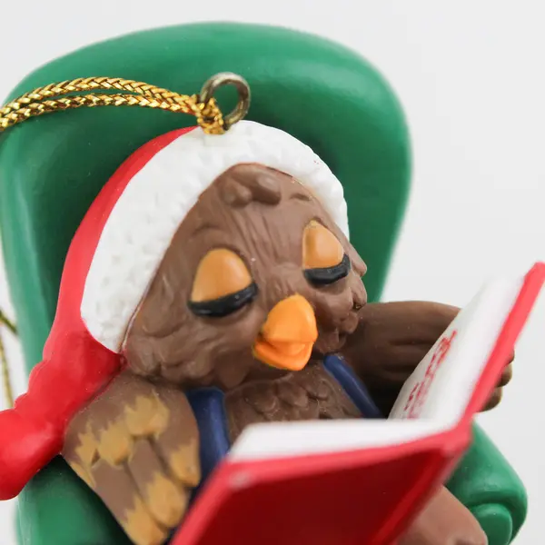 Vintage 1995 Gibson Owl Ornament Reading "Twas the Night Before Christmas"