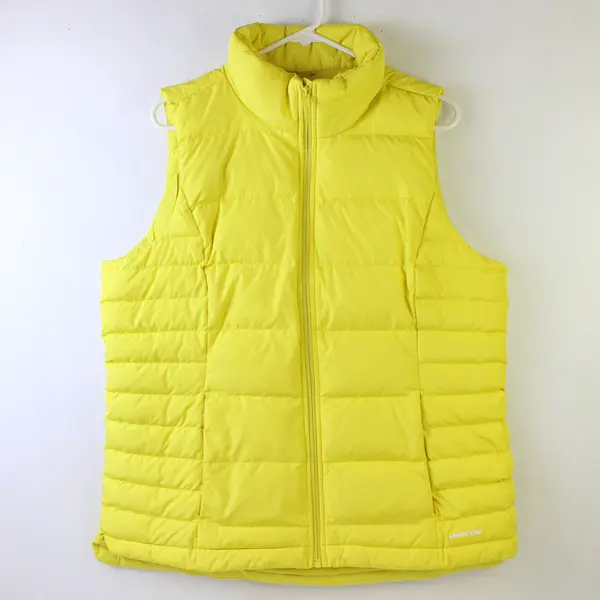 Lands End Women's L/T Neon Yellow Sleeveless Mock Neck Full Zip Puffer Vest