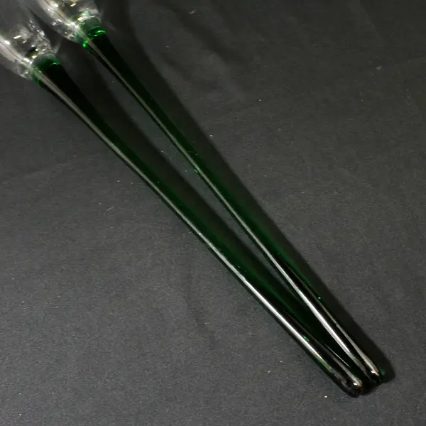 2 VTG  Long Stem Hand Blown Glass Champagne Toasting Flutes Green Stems 17"