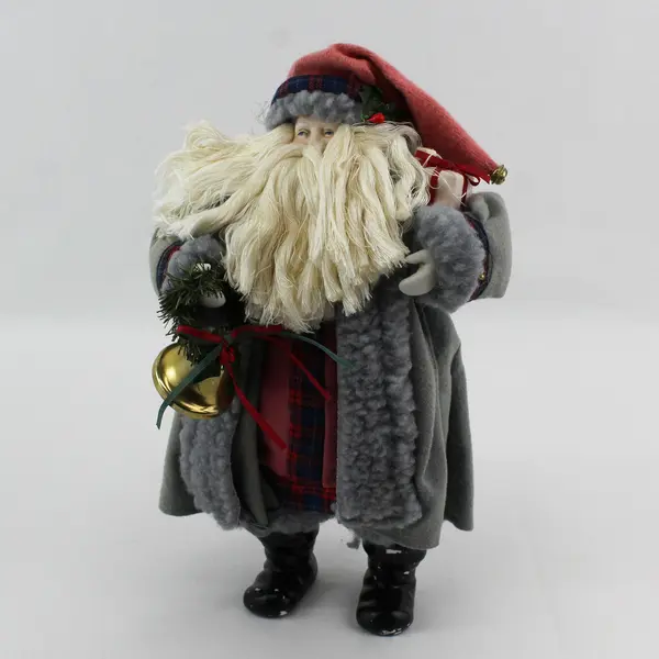 13 inch Porcelain And Cloth Santa Figurine Coat Outfit with Plaid Trim