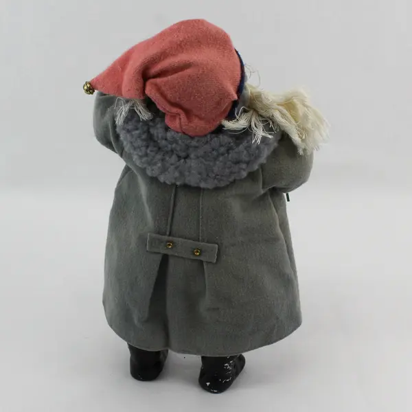 13 inch Porcelain And Cloth Santa Figurine Coat Outfit with Plaid Trim