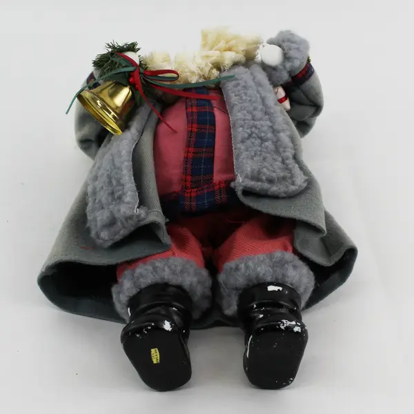 13 inch Porcelain And Cloth Santa Figurine Coat Outfit with Plaid Trim