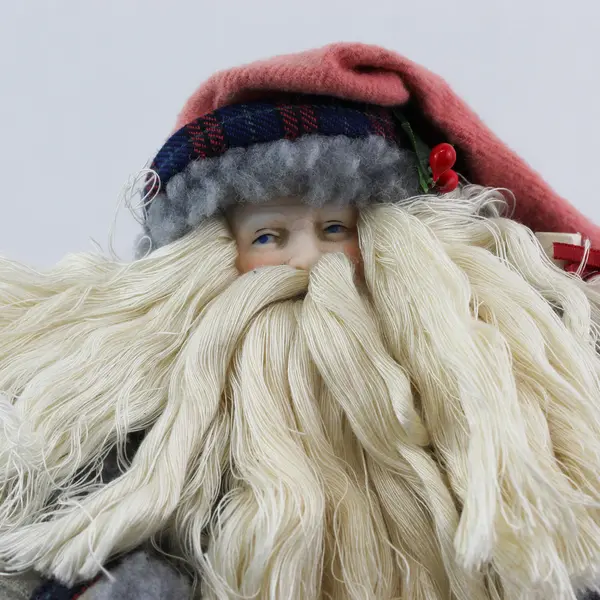 13 inch Porcelain And Cloth Santa Figurine Coat Outfit with Plaid Trim