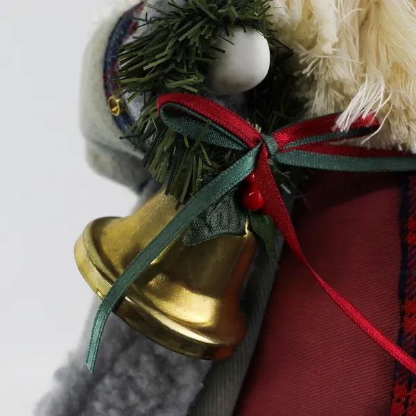 13 inch Porcelain And Cloth Santa Figurine Coat Outfit with Plaid Trim
