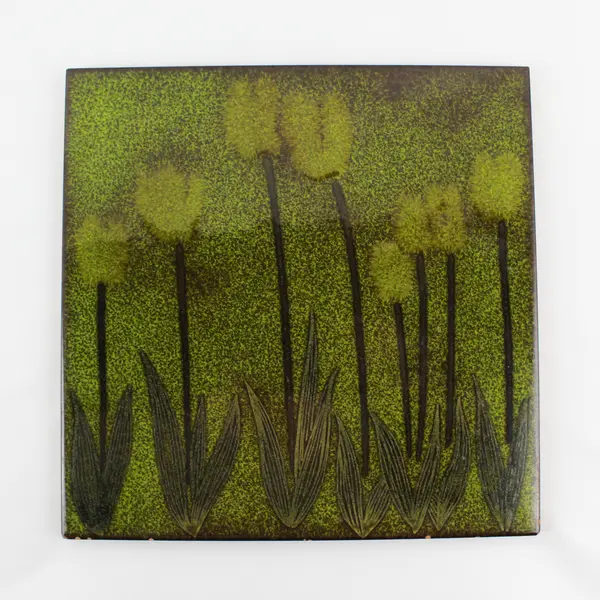 Glazed Green Ceramic Tile 9.75" Tulip Pattern