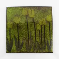 Glazed Green Ceramic Tile 9.75" Tulip Pattern