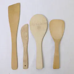 Lot of 4 Wooden Kitchen Utensils Rice Scoops Spatula Spreader 