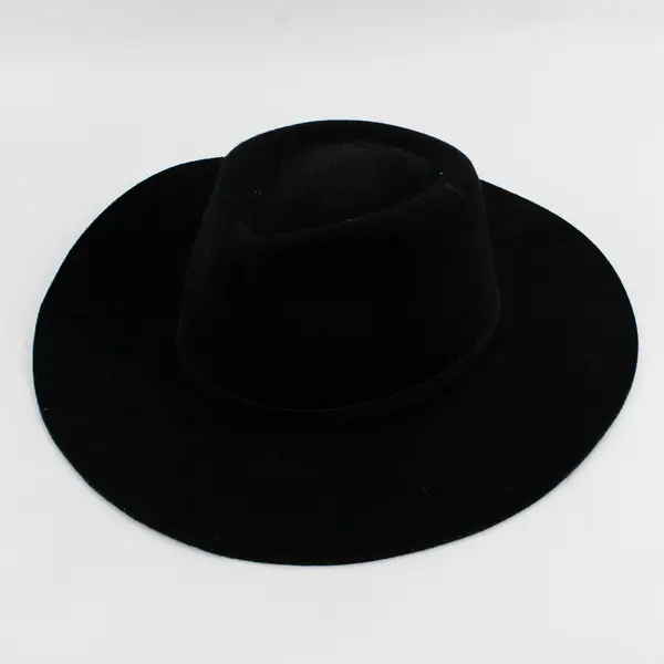 Anthropologie Black 100% Wool Wide Brim Rancher Western Hat Tassel Detail 23"